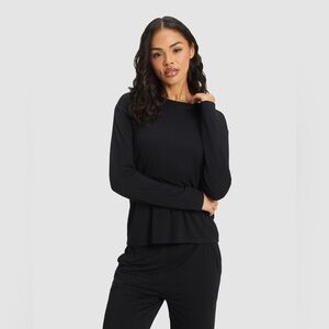 Cozy Earth Women's Bamboo Stretch-Knit Black Large Long Sleeve Lounge Tee Casual
